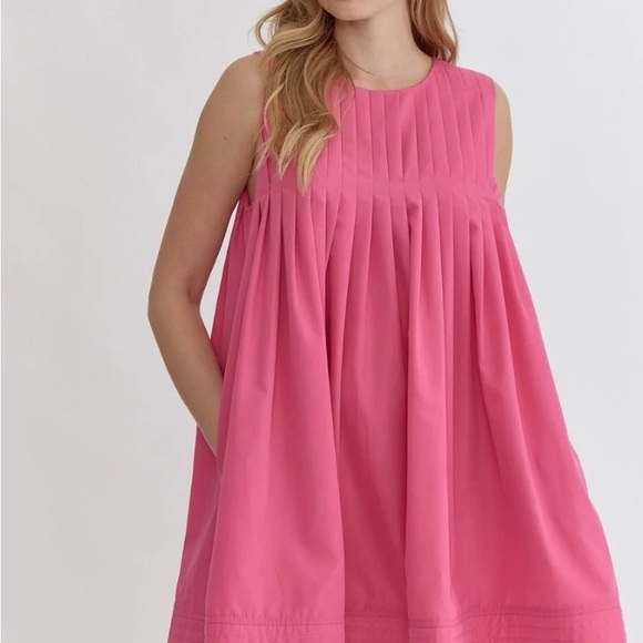entro Dresses & Skirts - entro Pink Pleated Sleeveless Mini Dress